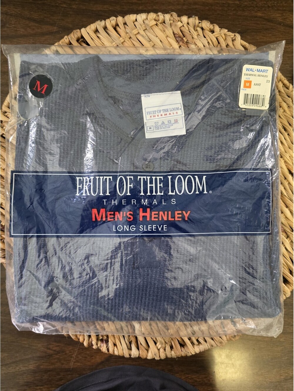 NIP Fruit of the Loom Mens M Navy Thermal Henley Shirt Vtg NOS 1999 Long Sleeve